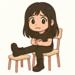 Ginocchio rigido: 5 cose a cui abituarsi 7 Ragazza chibi in nero seduta con gamba destra tesa, serena e determinata