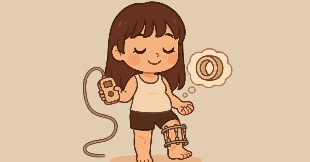 Magnetoterapia e Ilizarov: bufala o panacea? 2 Ragazza chibi con fissatore alla gamba riceve magnetoterapia in posizione eretta