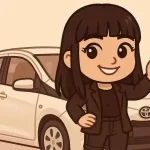 Acquistare auto per disabili in 5 passi 2 Chibi girl con frangetta mostra le chiavi davanti a una Toyota Aygo bianca