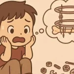 Miniguida contro la paura di mettere il fissatore esterno 4 Ragazzo chibi spaventato con nuvoletta che mostra un fissatore Ilizarov