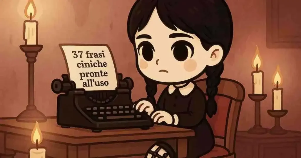 Mercoledì Addams chibi scrive a macchina: '37 frasi ciniche pronte all’uso'