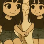 Come promuovere la body positivity sui social 5 Ragazza chibi si specchia e tiene la mano al riflesso, entrambe sorridono, fiori