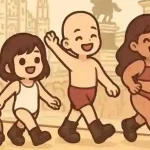 Body positive Catwalk: io c'ero! 3 Quattro personaggi chibi in costume da bagno sfilano sorridenti in Piazza Duomo per Body positive Catwalk 2025