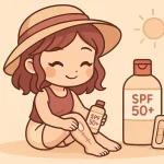 Proteggere le cicatrici dal sole: consigli pratici 5 Ragazza chibi mette crema solare su cicatrice alla gamba, per proteggere le cicatrici dal sole