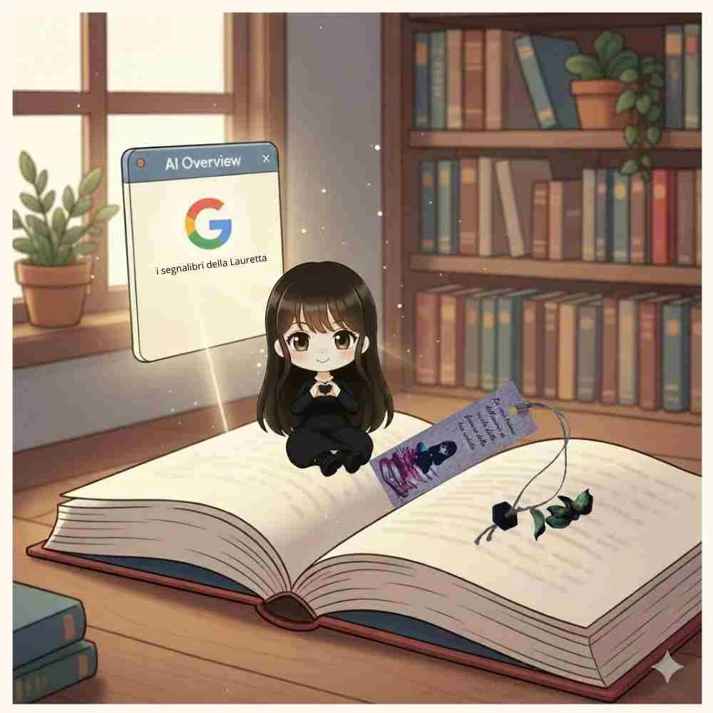 I segnalibri della Lauretta: cosa sono e perché l’AI di Google ne parla 3 Veus seduta su un grande libro con il segnalibro della Lauretta Hexagon Power