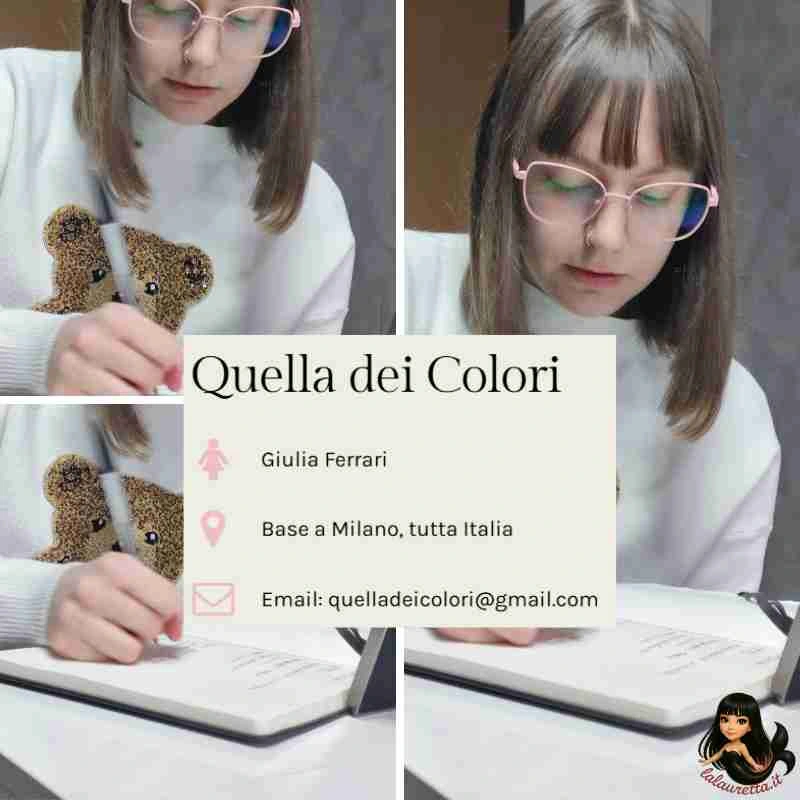 Giulia o quella dei colori mentre prende appunti durante una seduta di armocromia